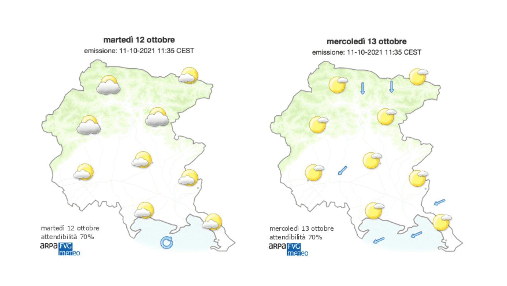 Immagine per Meteo, calano le temperature con cielo nuvoloso sul Goriziano